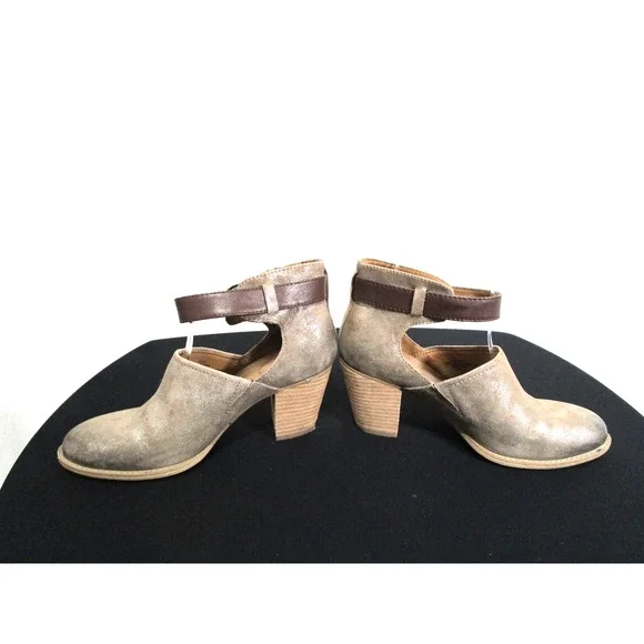 Sofft Gold & Brown Leather Open Side Anke Strap High Heel Booties Women 7 M - Picture 5 of 10
